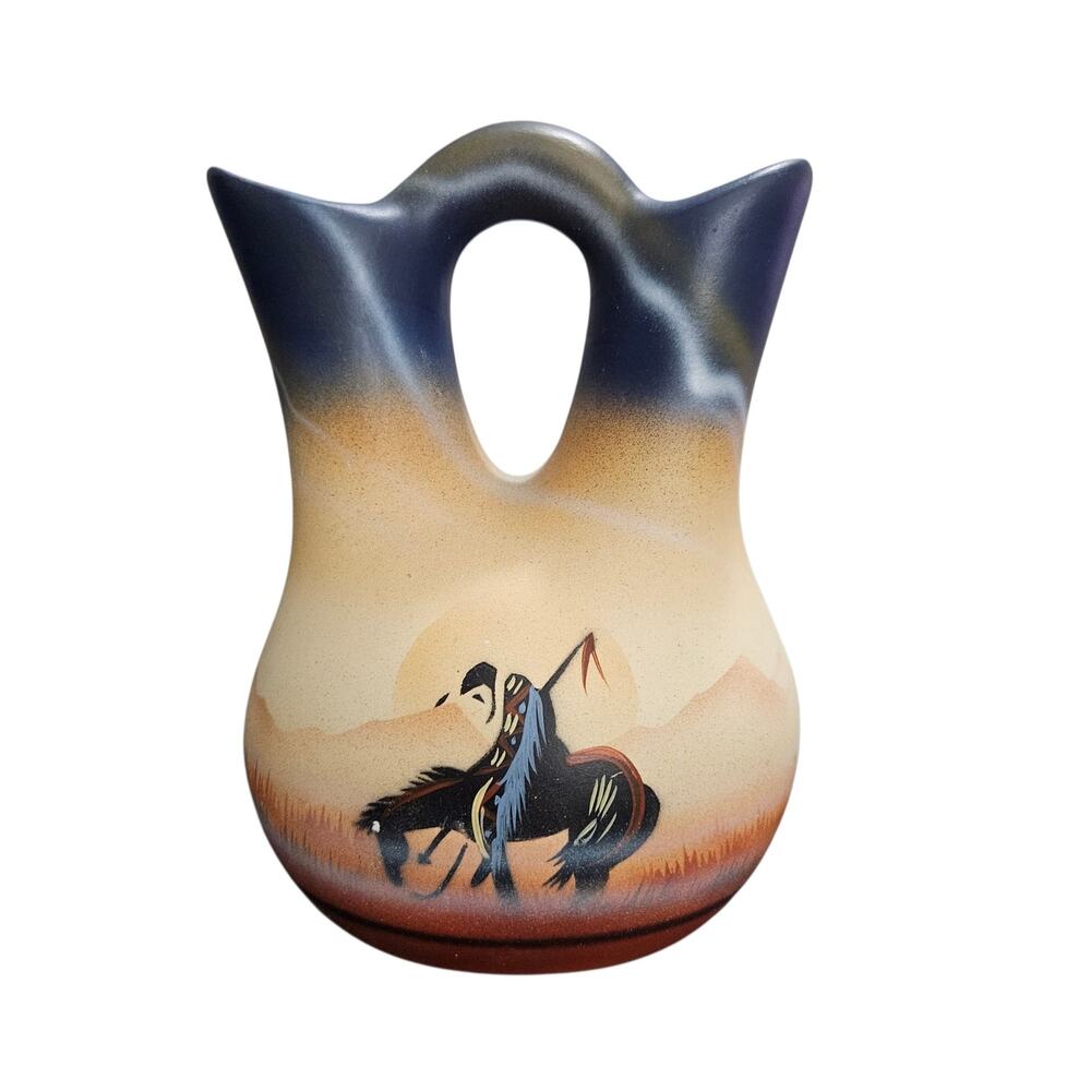RWA 1990 Southwest Wedding Vase Native American Inspired Hand Painted Pottery